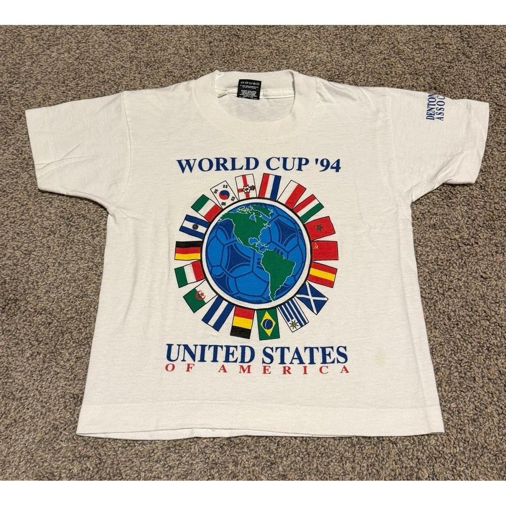 Vintage 1994 FIFA World Cup USA Youth T Shirt Denton Soccer Assoc Size 6-8